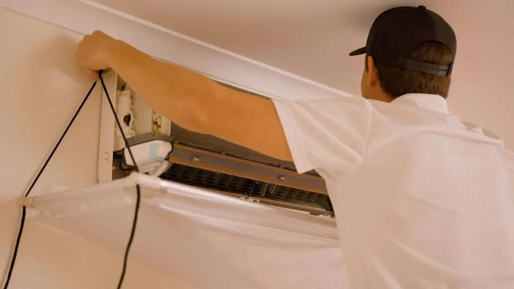Mould removal from split system air conditioner unit